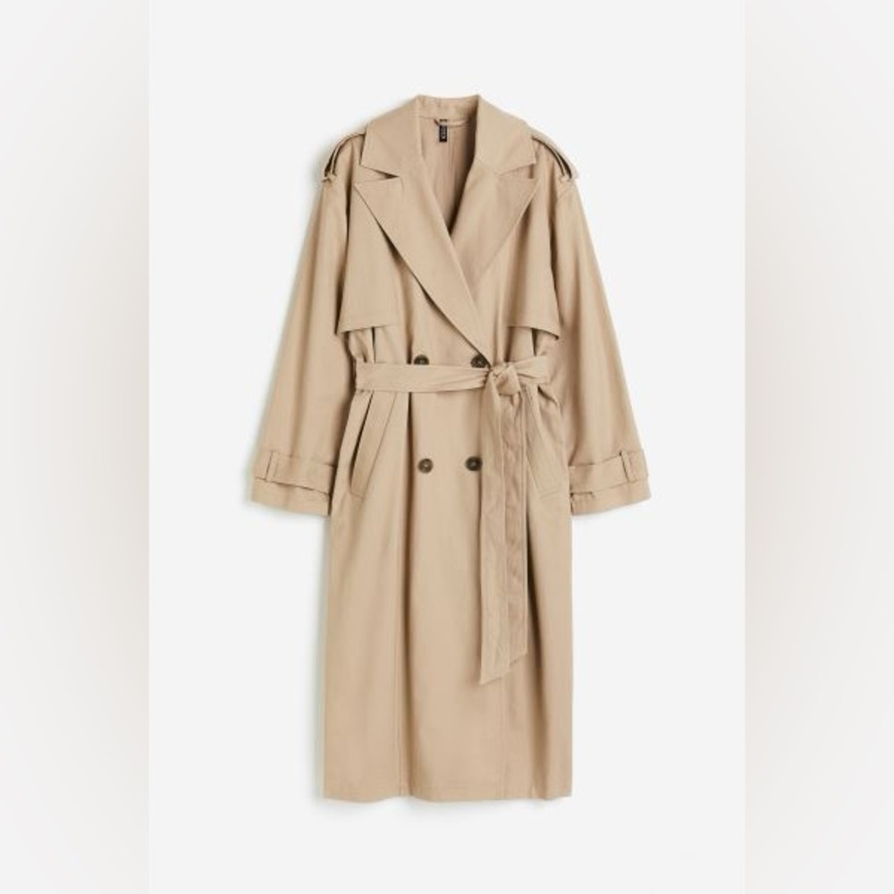 H&M Twill Trench Coat in Beige